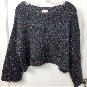 Leith Crop Sweater Gray with Multi Color Flecks